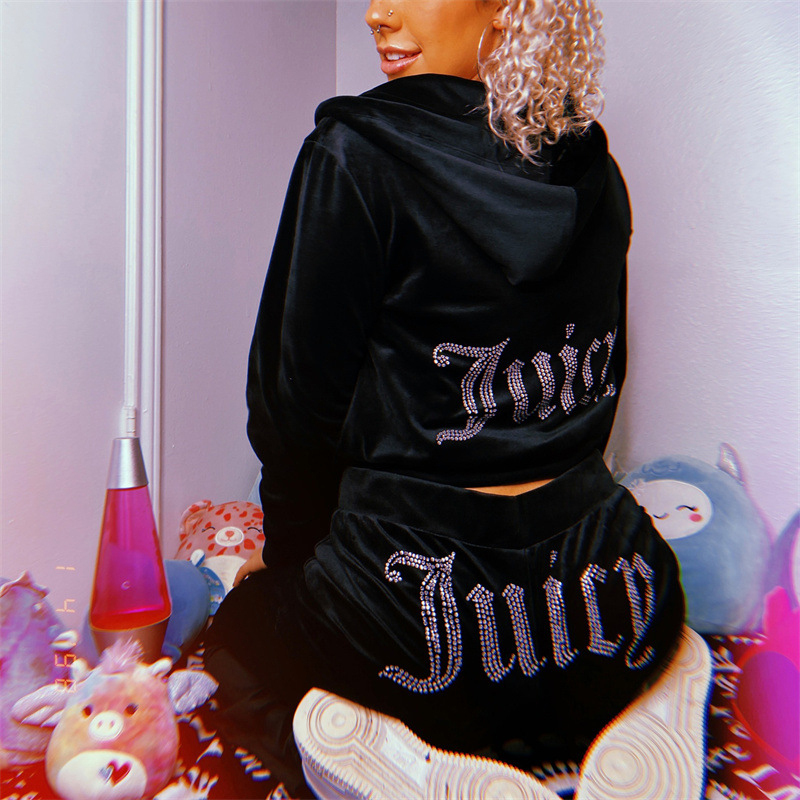 Y2K Juicy Tracksuit Women Jogging Two-Piece Hooded Set