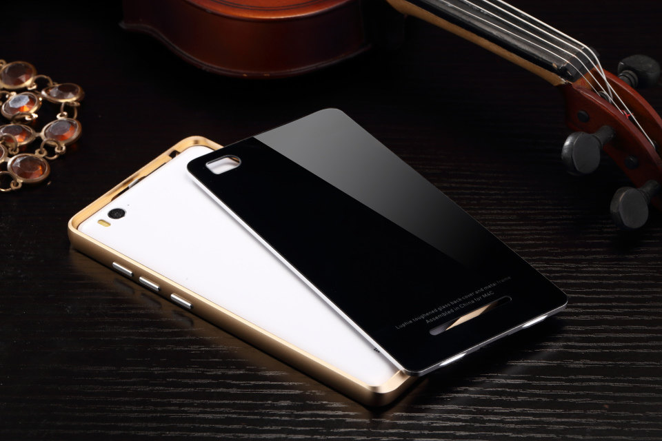 Luphie Aircraft Aluminum Metal Frame 9H Tempered Glass Back Cover Case for Xiaomi Mi 4C