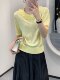European-Style Design, Light Luxury Lace Collar Knit Sweater for Women, Yellow Short-Sleeve Round Neck Pullover, Stylish and Age-Reducing, Breathable Top
