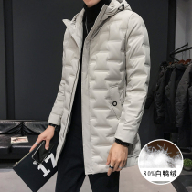Winter down jacket mens thin and long warm coat 2020 new handsome Korean version thick white duck down tide