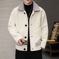 Cashmere coat Mens Youth Tide brand pellet velvet jacket thick casual cotton coat handsome white mens shirt