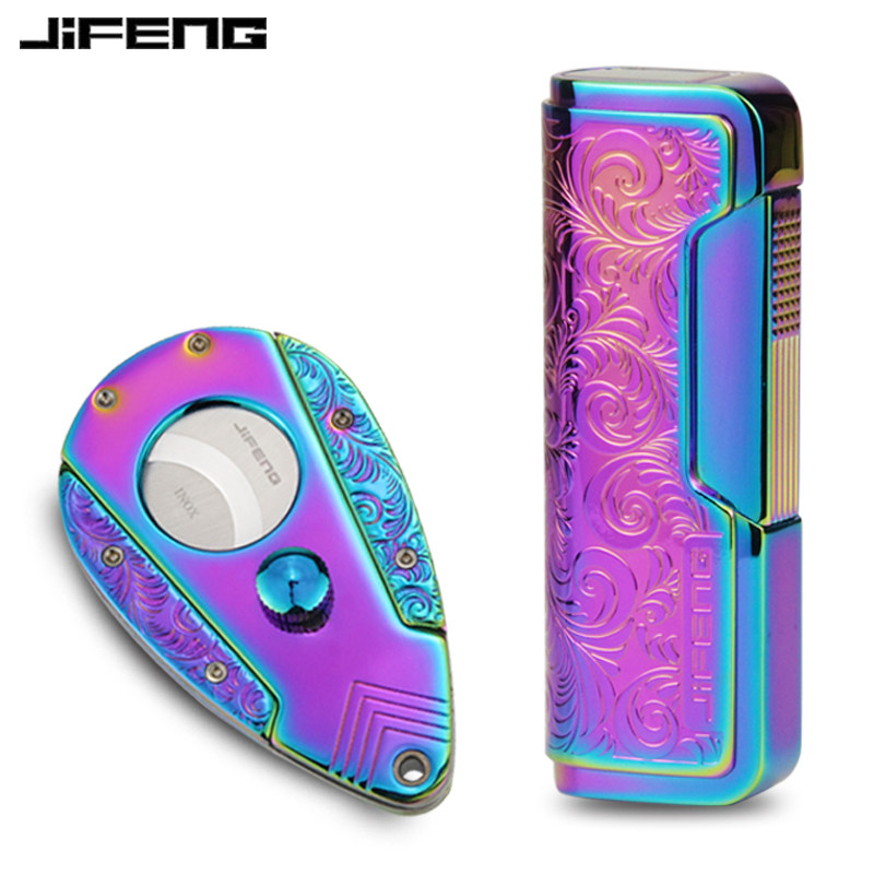 JIFENG Cigar Scissors Lighter Portable Stainless Steel Dazzling Relief Cuba Portable Open Pore Double Edged Suit-Taobao