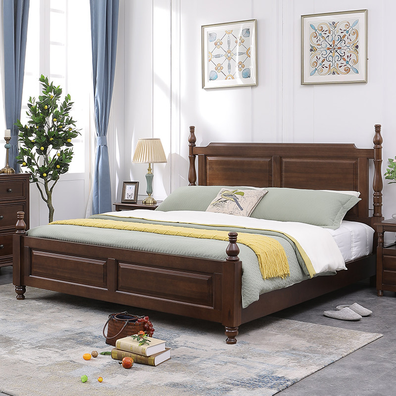 American solid wood bed 18 m double bed all solid wood log American country bedroom furniture master bed wedding bed