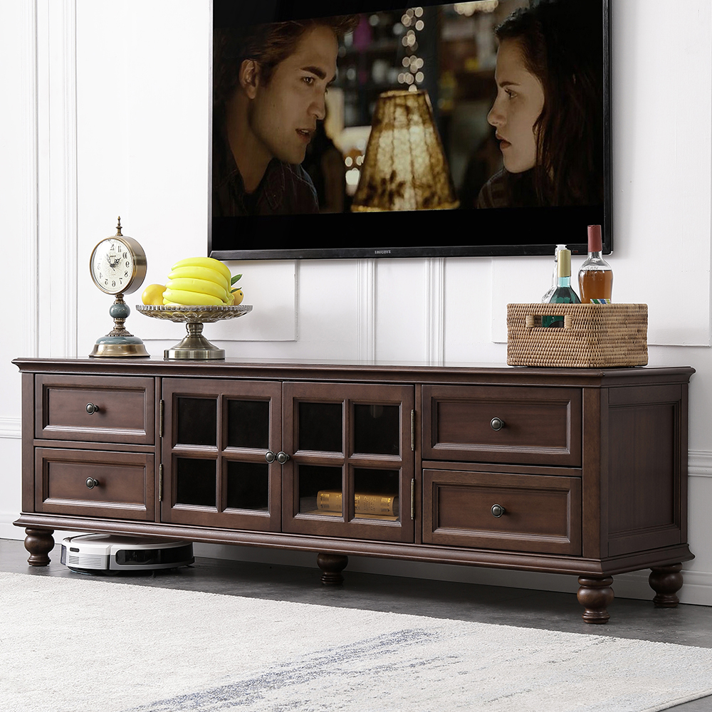 American TV cabinet solid wood retro furniture 1 8 m small family type living room small beauty countryside full solid wood TV cabinet
