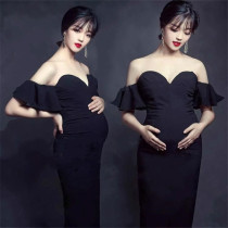 2016 Photo studio pregnant woman photo clothing dress photo photo pregnant woman photo clothes Sexy slim black dress