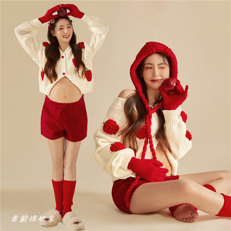 Photothemed pregnant woman photo costumes new Christmas New Year themed art red sweaty pregnancy mommy photography clothes-Taobao