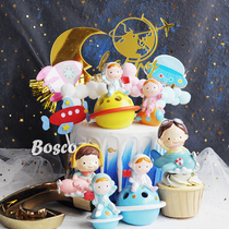 Flying Universe Theme Cake Decoration Insert Glowing Planet Spaceship Astronaut Little Pilot Doll Ornaments