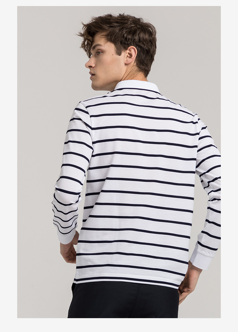 Jinlilai GY Nam Áo thun dài tay POLO Áo sơ mi nam dài tay Tide Slim Casual Thanh niên Cotton sọc áo thun áo phông kẻ ngang nam