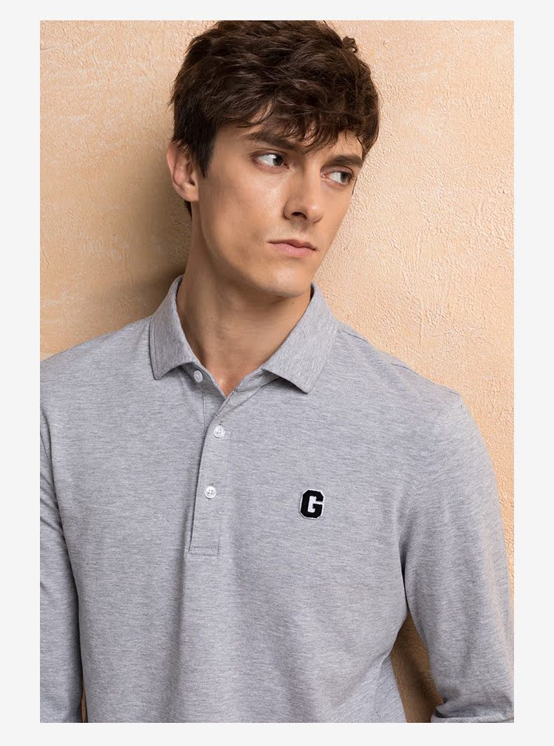 Jinlilai GY áo dài tay polo nam dài tay xu hướng thêu tiêu chuẩn áo thun giản dị mùa thu áo thun dài tay mới áo thun cotton nam
