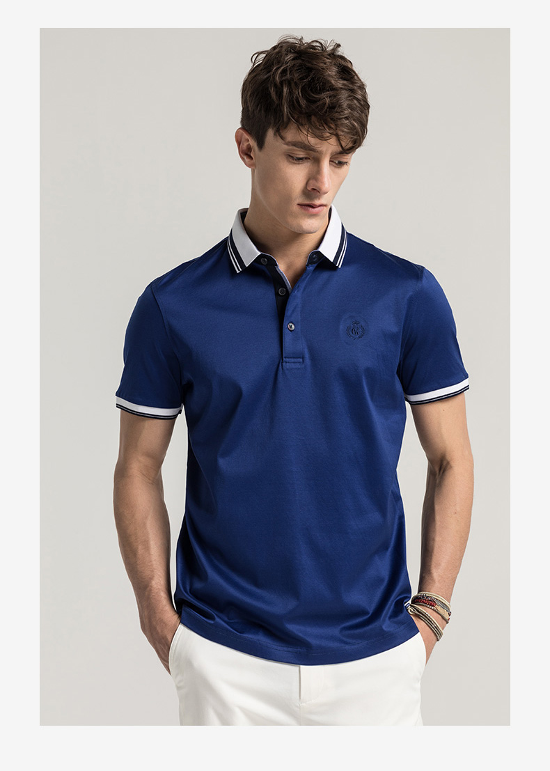 GYgoldlion Jinlilai GY quần áo ngắn tay POLO nam thanh niên ngực thêu tiêu chuẩn casual bông ve áo T-Shirt