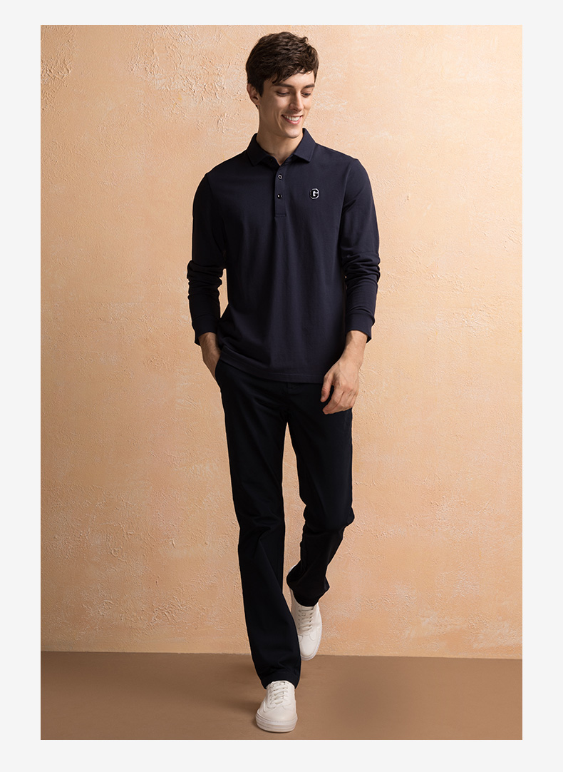 Jinlilai GY áo dài tay polo nam dài tay xu hướng thêu tiêu chuẩn áo thun giản dị mùa thu áo thun dài tay mới áo thun cotton nam