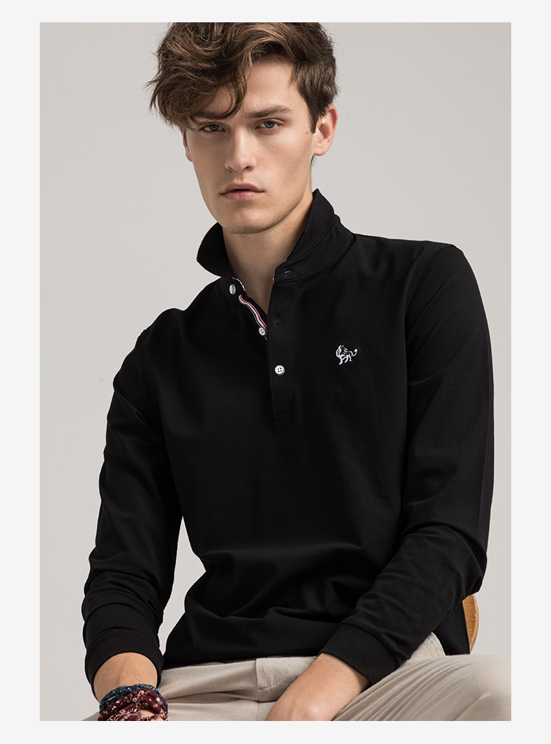 GYgoldlion / Quần áo GY Áo sơ mi POLO nam dài tay thêu màu tiêu chuẩn thời trang trẻ trung áo thun áo polo tay dài
