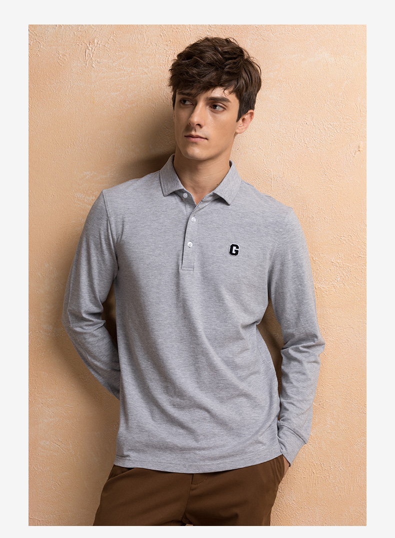 Jinlilai GY áo dài tay polo nam dài tay xu hướng thêu tiêu chuẩn áo thun giản dị mùa thu áo thun dài tay mới áo thun cotton nam