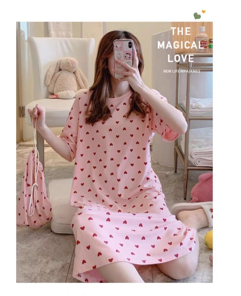 Cartoon pajama cô gái mùa hè ngắn tay dễ thương mỏng váy tiểu Hàn Quốc phiên bản học sinh có kích thước lớn trong giấc ngủ dài váy mùa hè.