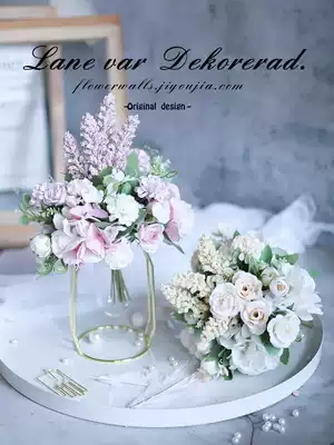 Nordic simulation flower living room furnishings table flower fake flower set ornaments Golden iron glass vase silk flower decorative flower