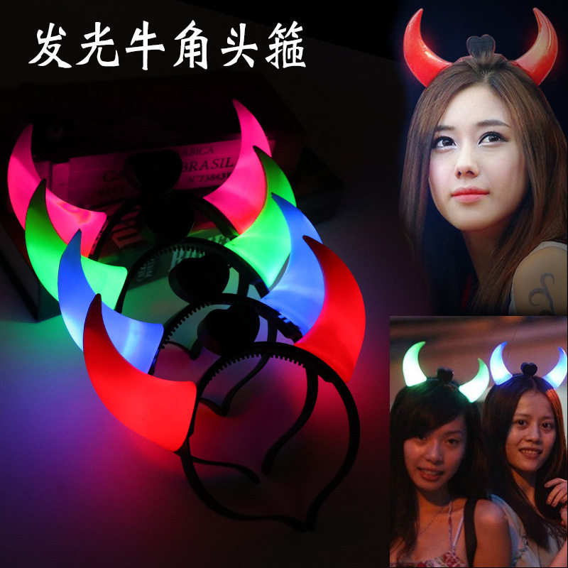 Children's horn lamp luminous headdress with lamp holder hoop Adult Rabbit ear hairpin hairband Concert props braids