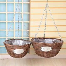 Hanging flower pot hanging orchid green flower basket hanging sling iron straw woven rattan wicker balcony round hanging basket hanging flower