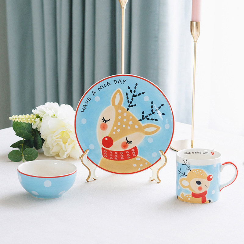 PAGOO Children's Cartoon Ceramic Tableware Set Thailand Imported Rice Bowl Mug Egg Cup Cute Breakfast Plate
