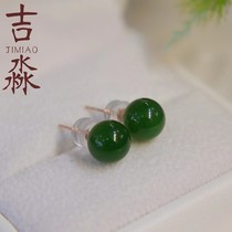 Ji Miao Jewelry Hetian Jade Round Beads 6mm 8mm Earrings Jasper Spinach Green 10mm Earrings Natural Jade Earrings