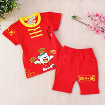 Baby Tang suit boy short sleeve set 2021 summer baby full moon suit 100 days old dress cotton red dress
