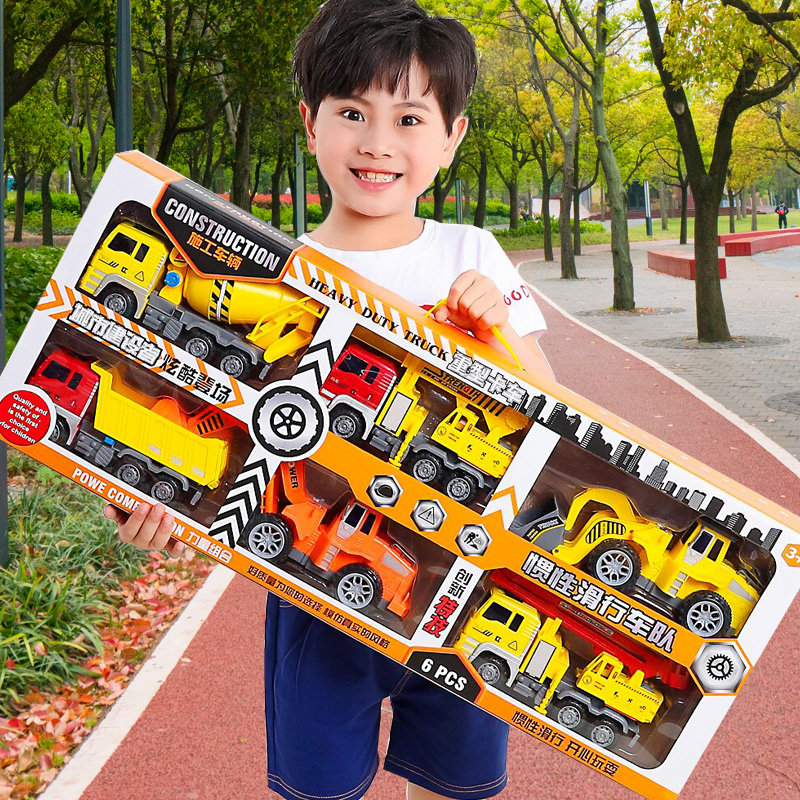 Large engineering vehicle toy set boys and children bulldozer excavator fire truck ladder crane sprinkler car