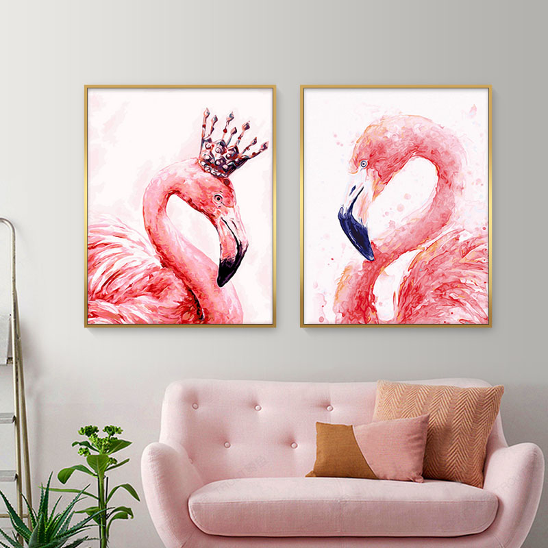 Self-oil self-painting digital oil painting diy stuffed with hand animal hand-painted drawing to fill color oil color painting pink flamingo