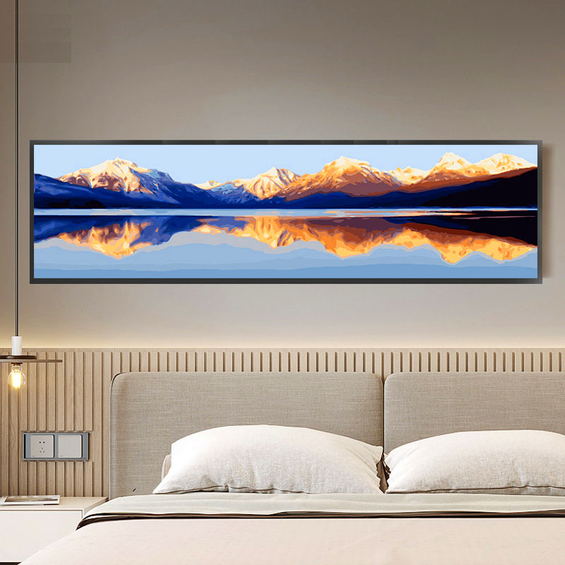 Digital oil painting diy padded hand-painted creatine drawing room Dramatic Scenery Oil Color Painting Decoration Painting Sun Mountain-Taobao