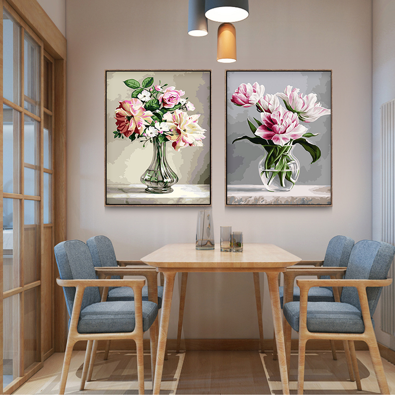Self - oil self - painted digital oil painting diy healing restaurant flowers hand - painted oil painting decoration painting