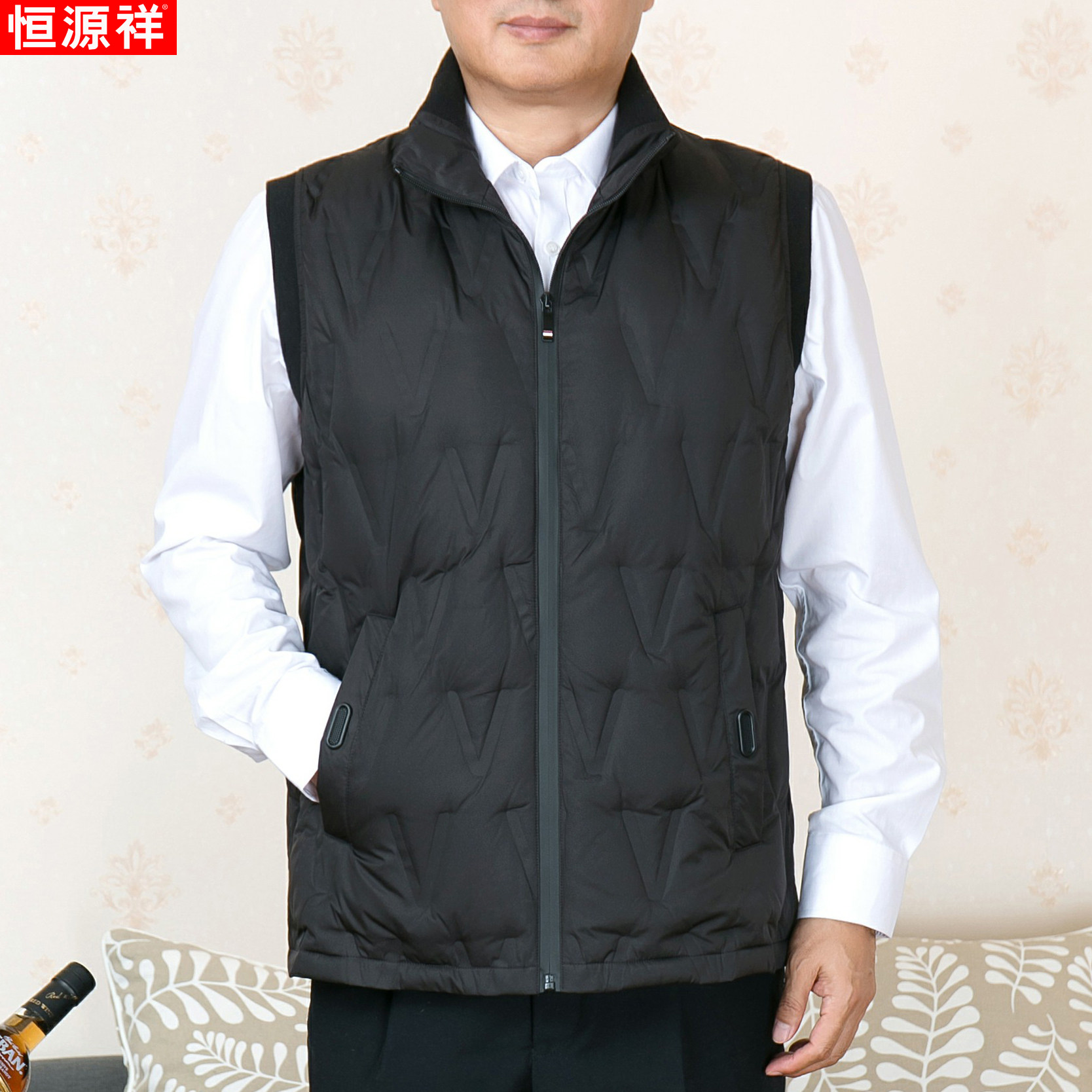 Hengyuanxiang down vest men's middle-aged vest plus size dad outfit waistband stand collar wear warm coat thick