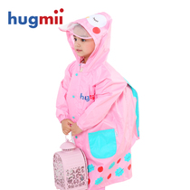 hugmii childrens raincoat boys and girls raincoat breathable Children Baby poncho belt schoolbag student raincoat