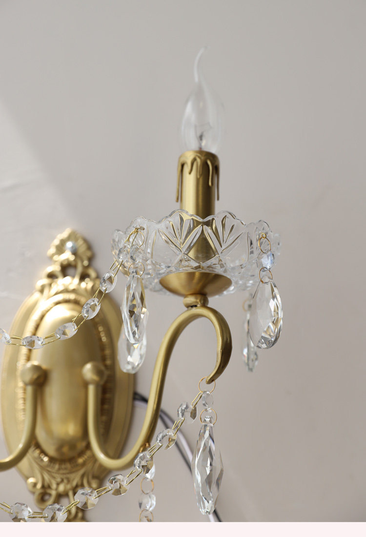 Бра 洛西可 法式复古水晶壁灯 欧式美式卧室床头客厅过道楼梯全铜壁灯