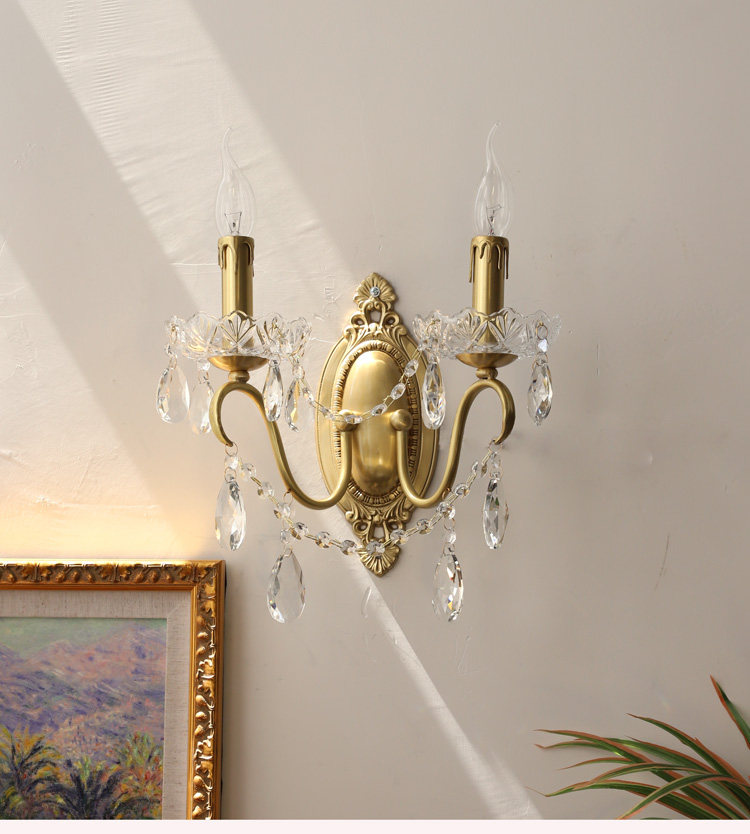 Бра 洛西可 法式复古水晶壁灯 欧式美式卧室床头客厅过道楼梯全铜壁灯