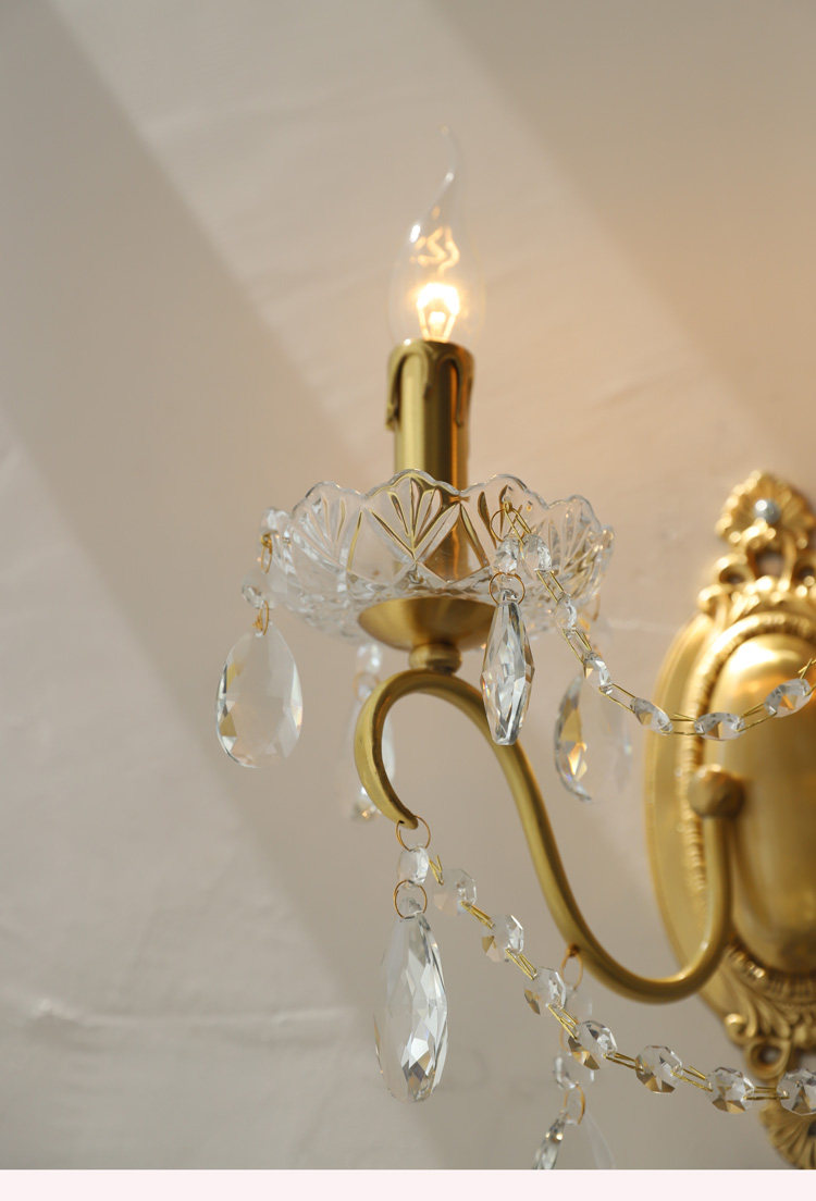 Бра 洛西可 法式复古水晶壁灯 欧式美式卧室床头客厅过道楼梯全铜壁灯