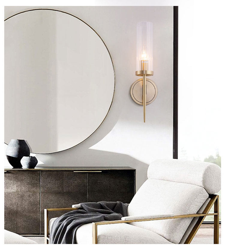 Бра 洛西可美式全铜壁灯 卧室床头电视墙过道民宿高档轻奢玻璃小壁灯