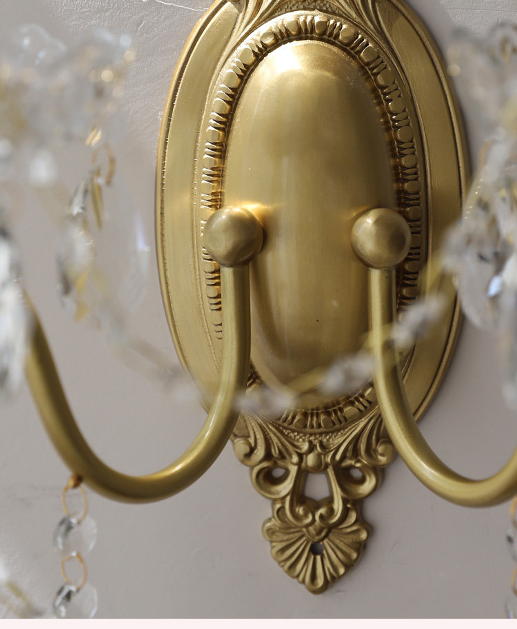 Бра 洛西可 法式复古水晶壁灯 欧式美式卧室床头客厅过道楼梯全铜壁灯