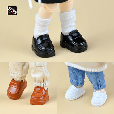 taobao agent OB11 baby shoes versatile magnetic stone shoes Black leather shoes, little noise ymy gsc 12 points BJD doll sneakers