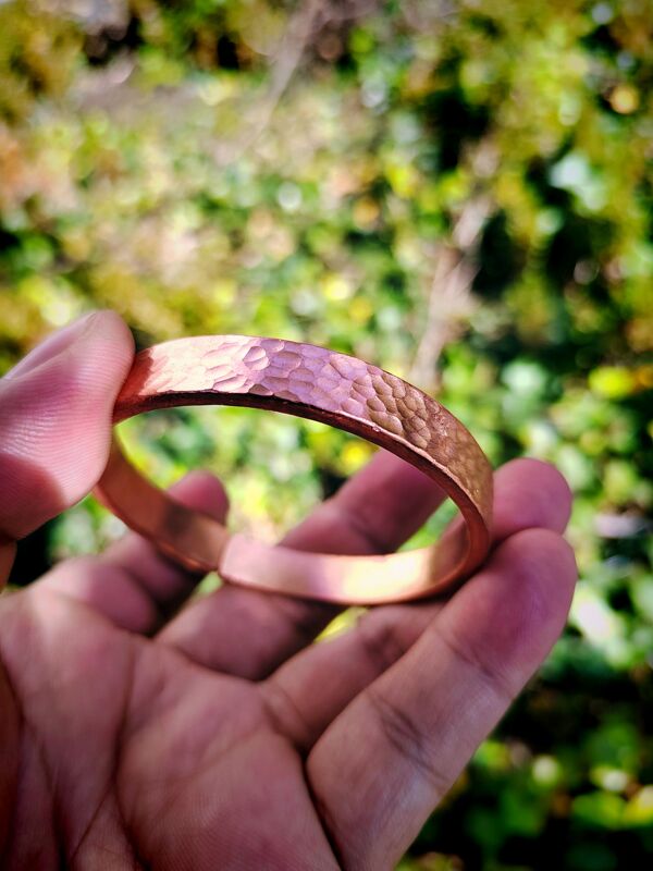 Solid Pure Copper Red Copper Bracelet, Handmade Thickened, Unisex Couple Style, Hammered Texture, Fashionable Bracelet