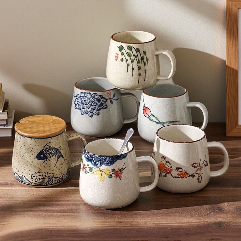 Retro Underglaze Craft Ceramic Water Cup, Home Gift, Large Capacity Mug, Pastoral Coffee Office Tea Cup