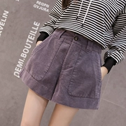 Quần short nhung kẻ xuân hè 2018 nữ chất béo mm cỡ lớn eo cao đã mỏng mặc rộng Một chiếc quần ống rộng ống rộng