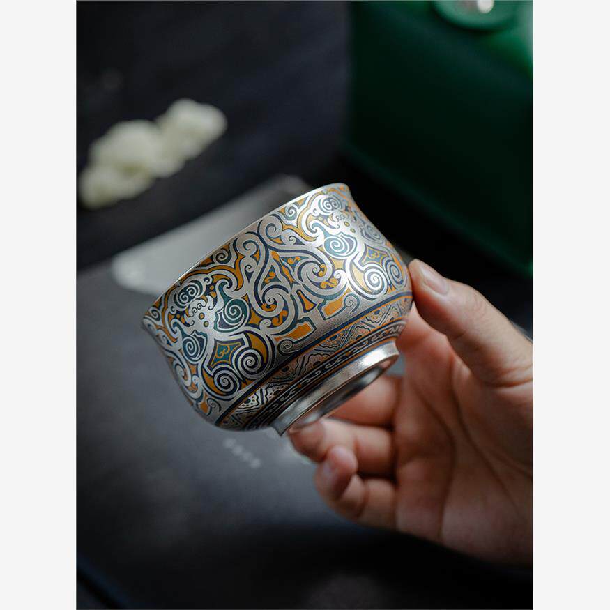 何賦森大師999純銀鎏銀茶杯個人專用春秋戰國系列主人杯銀盃送禮