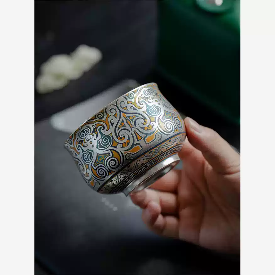 何賦森大師999純銀鎏銀茶杯個人專用春秋戰國系列主人杯銀盃送禮