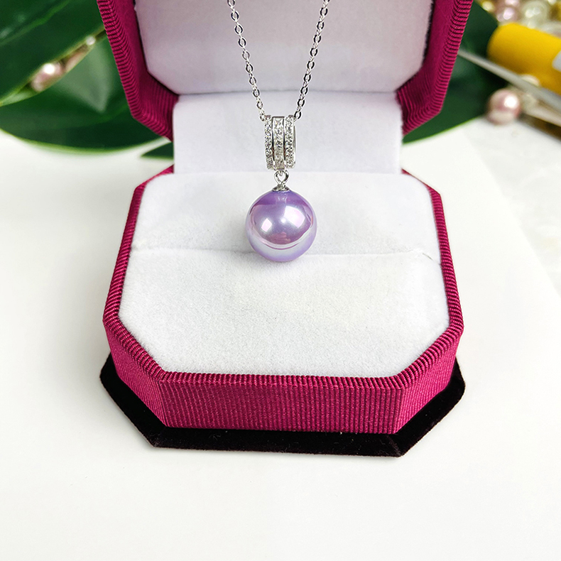 Micro-inlaid multi-drill shell bead pendant S925 silver fashion natural mother bay imitation pearl necklace pendant white purple
