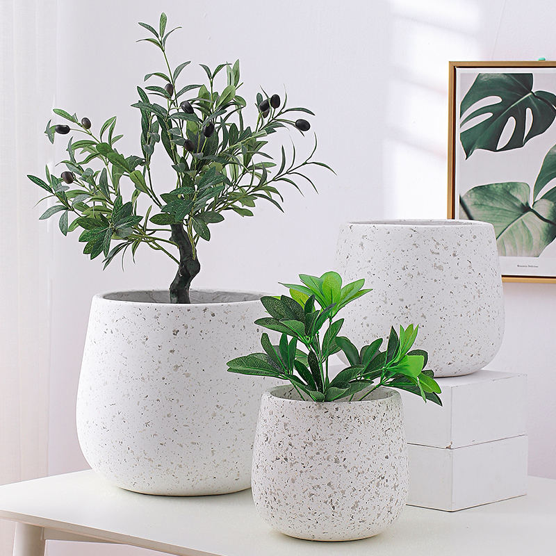 Nordic minimalist white cement flower pot large number of lemon tree lilies Bamboo cine leaves banyan bird porch for home flower pots-Taobao