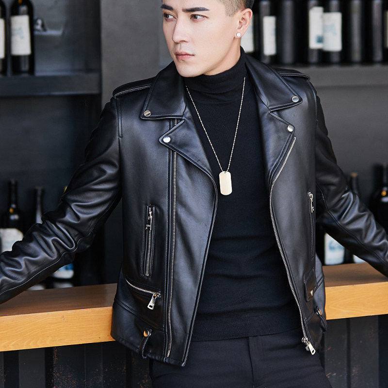 Harefur coat men's leather locomotive spring and autumn season trend handsome new sheep leather upfront Han version leather jacket man kz