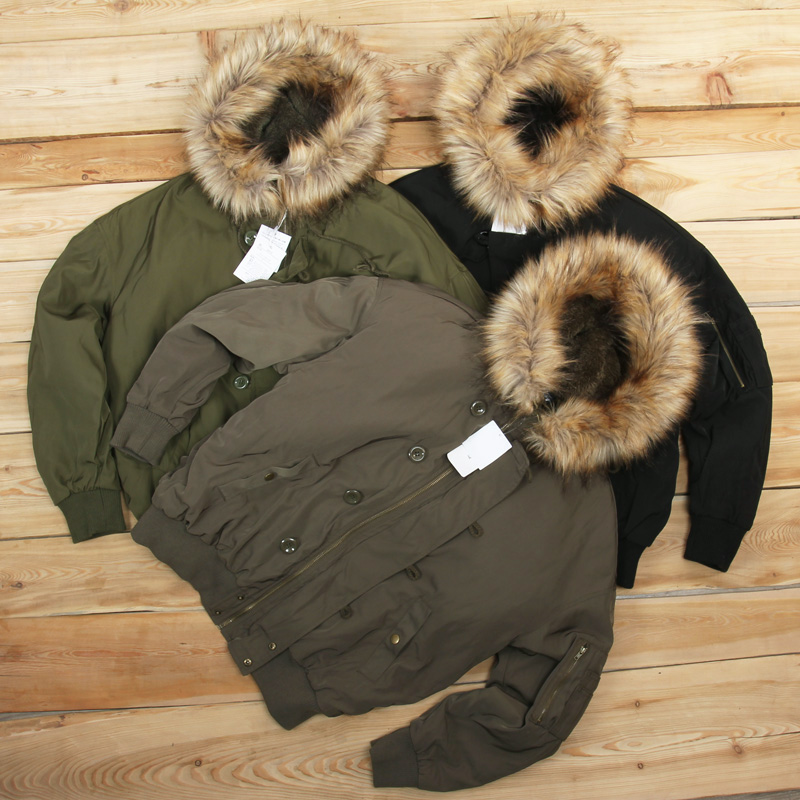 Ultra-valued foreign trade tail single tandem cap oversize cotton clothes woman short section loose large fur collar jacket thickened autumn and winter warmth