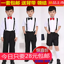 Boy acting suit children braces Western pants short sleeve white shirt suit black long pants flower fairytale