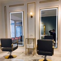  Net celebrity barber shop mirror table beauty salon mirror with light LED mirror tide hair salon special wall-mounted hair cutting mirror