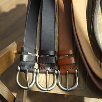 Watch the video fried thick head layer cowhide American washed retro horseshoe buckle belt mens leather belt T2911