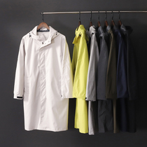 Windproof and rainproof fabric will breathe full pressure rubber mens hooded simple medium and long windbreaker coat T2962