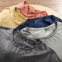 This feels an Australian enzyme snowflake re-wash summer mens vintage cotton short-sleeved T-shirt T2893